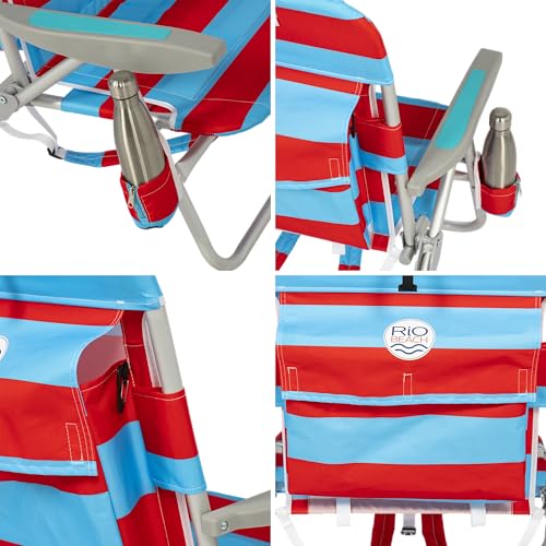 Image of Rio Beach 2-Pack Wide Big Boy 4-Position Backpack Beach Chair with Pillow, Arms, and Storage Pouch, Lightweight Outdoor Portable Camping Chair with Carry Straps, Supports up to 300 lbs., Blue /Red