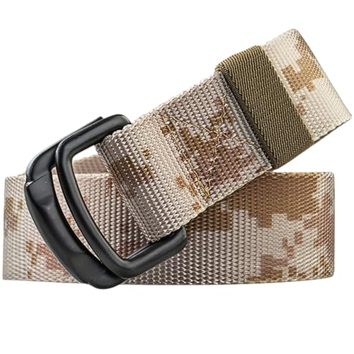 OVER GROUND Double D-Ring Elastic Stretch Nylon Tactical Camouflage Webbing Belt Key Ring Strap, Military Web Travel Hiking
