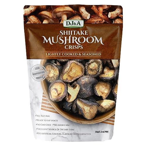 DJ&A Shiitake Mushroom Crisps Lightly Cooked & Seasoned Plant-Based Snacks Non-GMO 30g Pack of 12 30.00 g per Pack