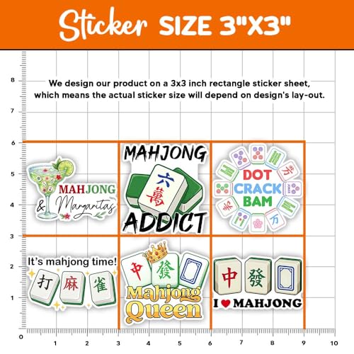 Image of MAIANEY (15Pcs, 3in) Mahjong Stickers Pack, Funny Mahjong Tile Vinyl Decal Set for Laptop Water Bottle Phone Case Notebook Scrapbook, Cute Waterproof Mahjong Lover Stickers Gift Idea for Board Game