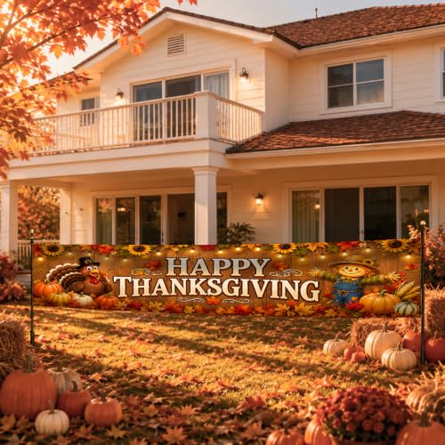 Image of Nuxovilar Happy Thanksgiving Banner,118.1 inchx19.68 inch Polyester