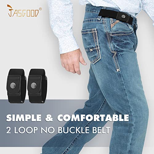 JASGOOD 2 Pack No Buckle Elastic Belt for Men Women Stretch Side Invisible 2 Loops Belt without Buckle for Jeans2