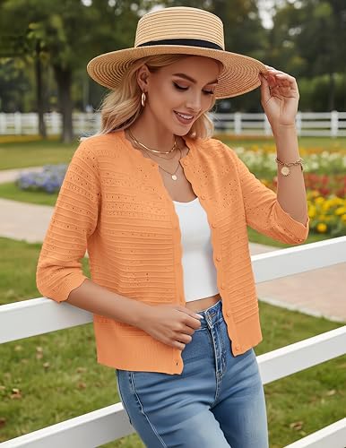 Image of GRACE KARIN Womens 3 /4 Sleeve Cardigan Sweater, Lightweight Cropped Cardigan Trendy, Dressy Casual Crochet Bolero Shrugs