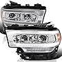 Spec-D Tuning Chrome Housing Clear Lens Dual Projector Headlight Sequential Signal LED Strip Compatible with 2019-2022 Dodge Ram 2500/3500 Tradesman, Left + Right Pair Headlamps Assembly