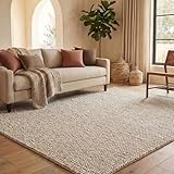 SAFAVIEH Area Rug 8x10 - Natura Collection - Large - Beige, Handmade Wool Blend, Textured Design, Ideal for Living Room, Bedroom, Dining Space (NAT620B)