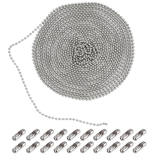 6 Metros Cadena de Bolas de Acero Inoxidable,3mm Cadena de Cuentas de Metal con 20 Conectores,Cadena de Rodillo de Cuentas de Plata,Cadena de Extensión de Cadena de Bolas para Hacer Joyas de Bricolaje