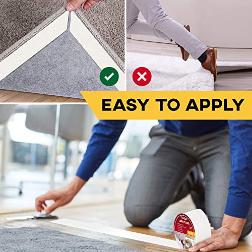 Image of Carpet Tape Double Sided - Rug Tape Grippers for Hardwood Floors and Area Rugs - Carpet Binding Tape Strong Adhesive and Removable, Heavy Duty Stickers Grip Tape, Residue Free (2 Inch / 15 Yards)