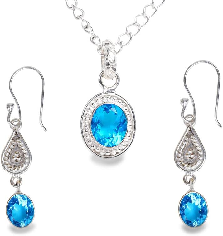 Sterling Silver Teardrop Pendant Necklace & Dangle Earring Sets for women Gemstone And 925 Sterling Silver Pendant Necklace Set