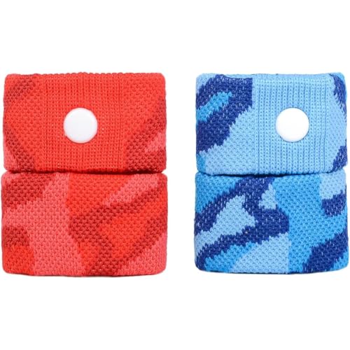 Image of P6 Motion Sickness Bands for Adults Wristbands for Anti Nausea Sea Cruise Travel Car Pregnancy Morning Sickness All-Natural Non Drowsy Relief Acupressure Treatment (2 Pack, Red - Blue)