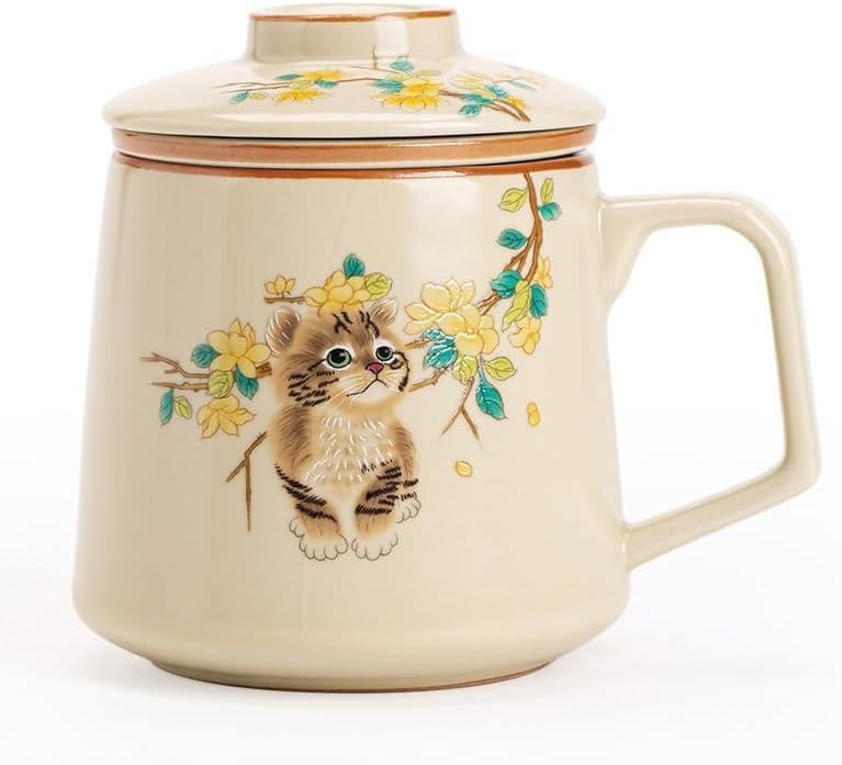 Tea Cup Ruyao Cute Cat Teacup Ceramic Set Office Mug Soaking Container