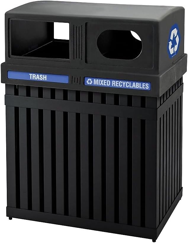 ArchTec Commercial Zone Series Parkview 2 Double Steel Recycling and Trash Center, 50 Gal, Black