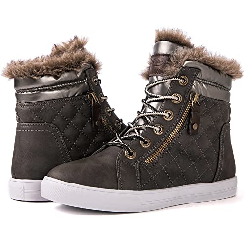 GLOBALWIN Women’s Platform Wedge Sneakers Outdoor Anti-Slip Winter Snow Hiking Furry Ankle Boots for Women 21yy02 Grey1 9.5M