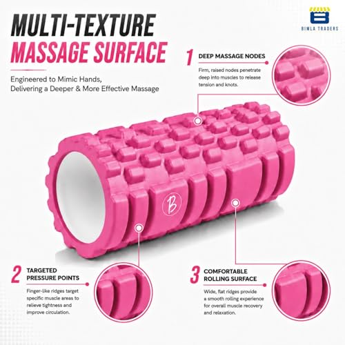 Image of Btag Foam Roller for Gym & Home Workout - Deep Tissue Muscle Massager for Back Pain, Neck & Knee Relief | Yoga, Stretching & Recovery Tool 33 cm (Rose Red)