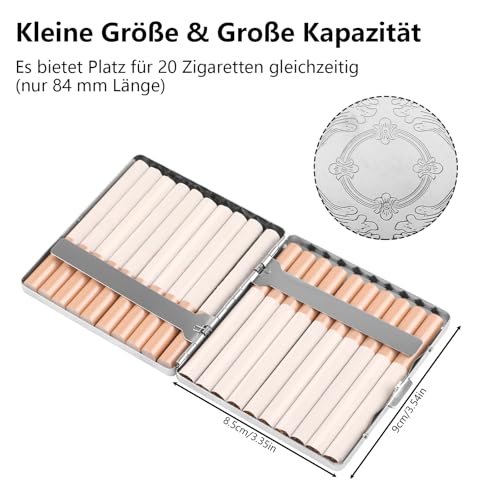 Deepton 2 Stück Zigarettenetui Metall, Aluminium Zigarettenetui, Tragbares Zigarettenbox, Zigarettenetui mit Schnappverschluss, Zigarettenschachtel, 20 Zigaretten, Silber