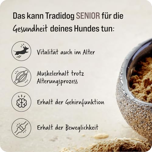 Tradidog Senior Futtertopping - Alternative zu Gelenktabletten, Gelenkpulver, Teufelskralle und Grünlippmuschel Hund - Omega 3 für Gelenk- und Knochenschutz, gegen Arthrose 2x350g, 30-60 Tage Vorrat