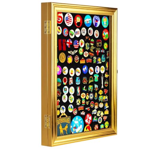 Image of Large 19 X14 Pin Display Case Medal Shadow Box with 98% UV Protection for Military Medals, Beach Tags, Jewelry Pins, Pin Gift, Insignia Ribbons, Pin Collectibles (GoldFrame 16 inchX12 inch)