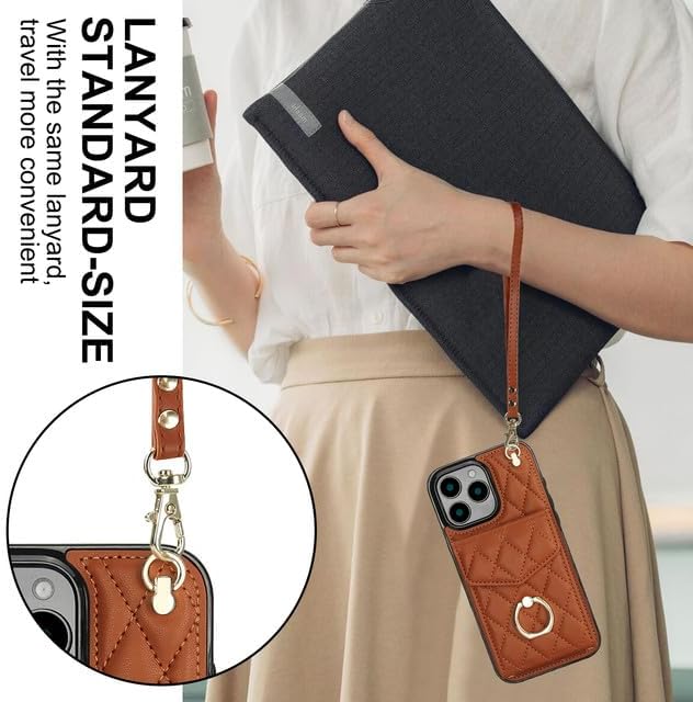 Phone Purse for iPhone 16 Pro Max, Crossbody Wallet Case with Strap, RFID Blocking PU Leather Kickstand Ring Holder Handbag Folio Case with Card Holder for iPhone 16 Pro Max 6.9 Inch (Brown)