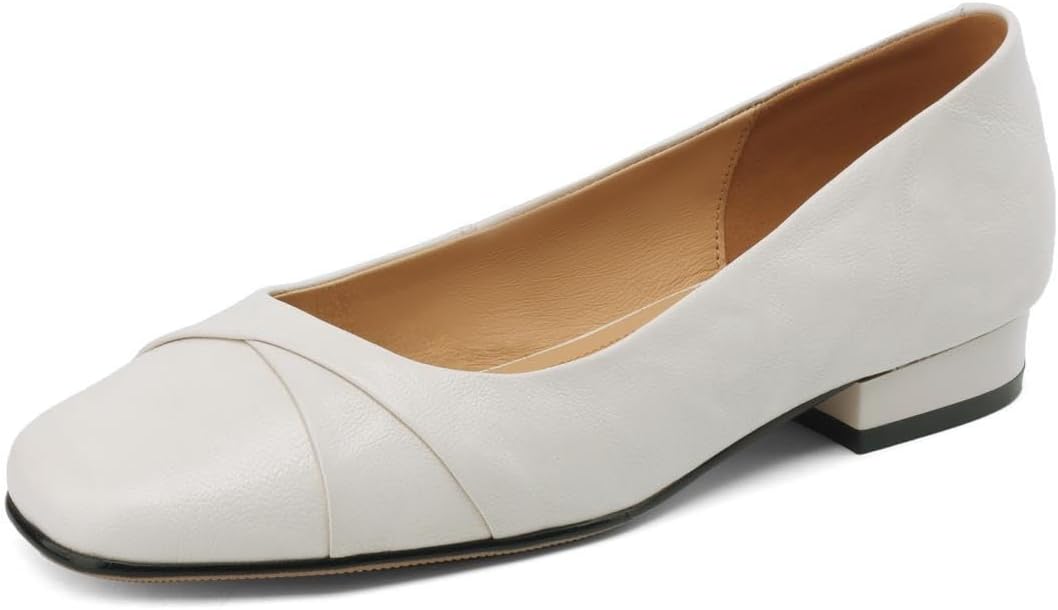 TinaCus Women's Genuine Leather Square Toe Simple Handmade Soft Casual Flats