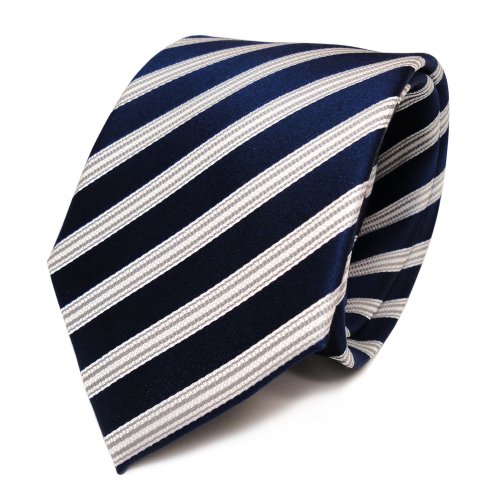 Cravate en soie bleu marine rayée accessoire homme TigerTie 8cm