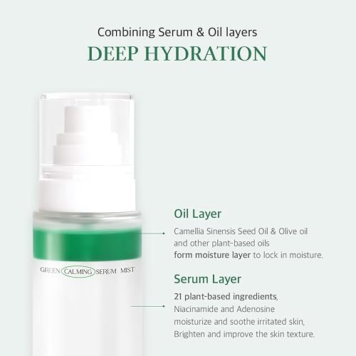 Miniatura 4 de Green Calming Serum Mist - Bruma facial hidratante con noni y centella asiática, doble hidratación con capa de aceite y suero, iluminando el tono