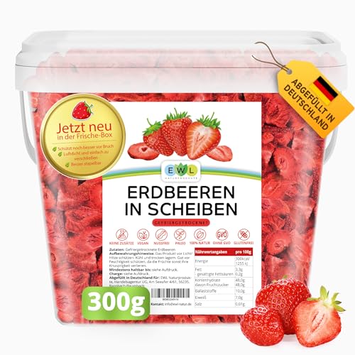 EWL Naturprodukte ERDBEEREN GEFRIERGETROCKNET 300g-leckere, schonend gefriergetrocknete Erdbeeren in Scheiben, frei von Zusatzstoffen -Deutsche Abfüllung- getrocknete Erdbeeren getrocknete Früchte
