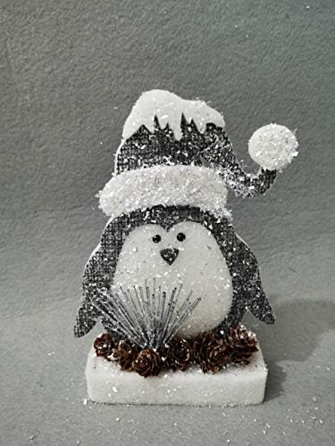 20cm Penguin Christmas Tabletop Figures Window Wall Door Holiday Home Xmas Glitter Foam Showpiece Decorations, Grey - Image 4
