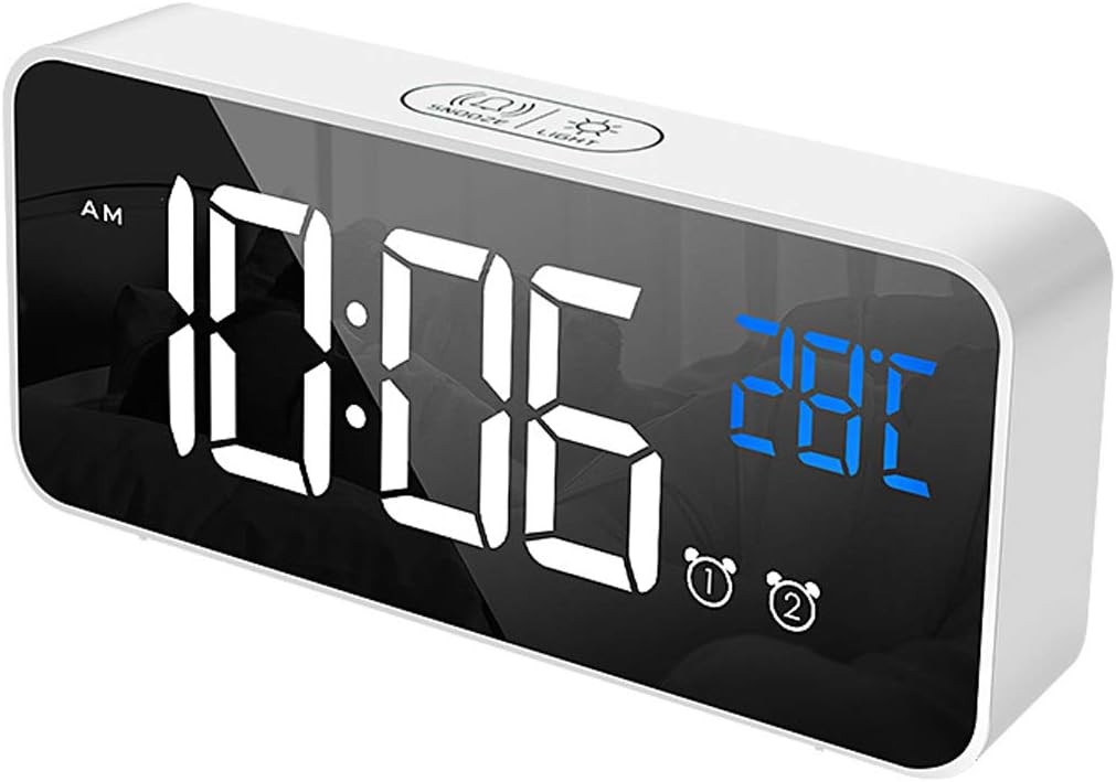 ASTOTSELL LED Digital Alarm Clock with Temperature Display - HD LED Clock with 4 Grades Brightness Levels for Home Bedroom, Office, Travel (White)