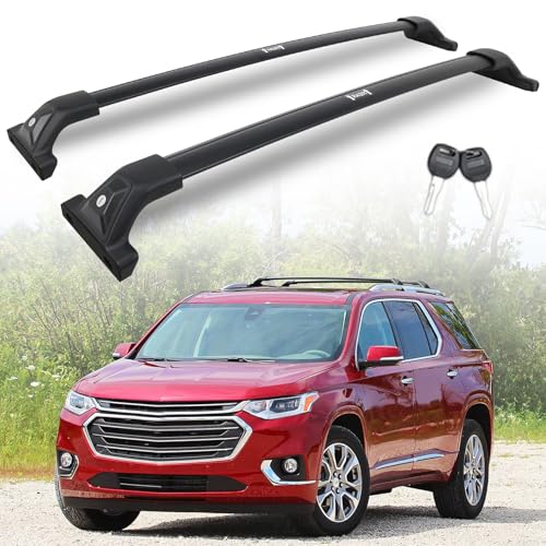 Image of 330 lbs Lockable Roof Rack Cross Bars Fit for 2018-2021 Chevy Chevrolet Traverse with Side Rails, Aluminum Crossbars, Rooftop Accessories for Skis Bike Kayak Cargo Box