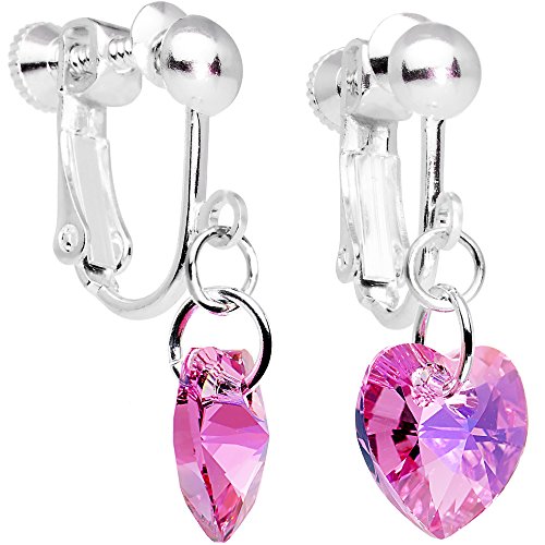 Body Candy Handcrafted Pink Heart Clip Earrings Created with Swarovski Crystals