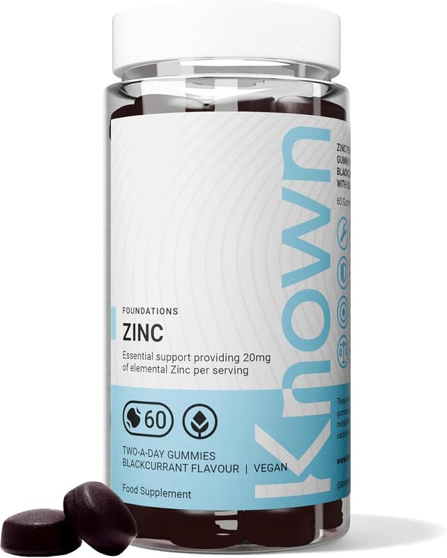 20mg Zinc Gummies – Blackcurrant Flavour – Chewable Vegan Gummy Supplement – Immune, Skin, Hair, Nail, Fertility & Cognitive Support – 1 Month Supply – for Men & Women
