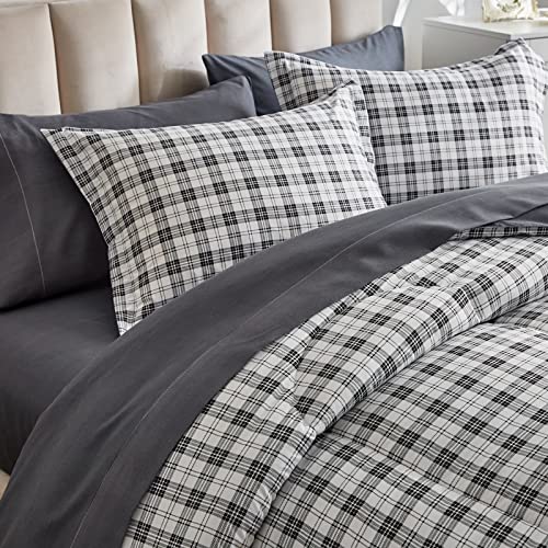 Uozzi Bedding Plaid Comforter Sheet Set 7 Pieces Bed In A Bag White And Dark Gray Plaid Queen Size (1 Comforter 2 Pillow Shams 1 Flat Sheet 1 Fitted Sheet 2 Pillowcases) #TOP5