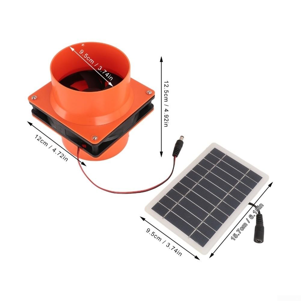 10 W 12 V Solar-Abluftventilator-Set mit ABS-Solarpanel für runde Luftkanäle in Dachböden, Gewächshäusern, Wohnmobilen, Booten