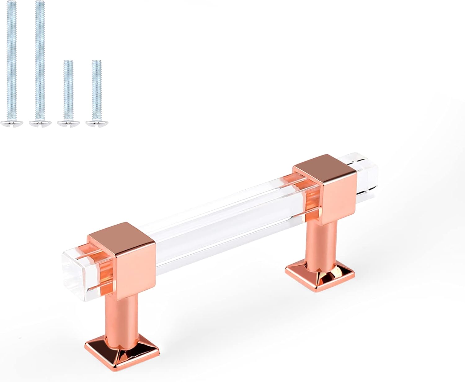 Orger 30 Pack Kitchen Cabinet Handles 3 in Hole Centers, Square Clear Acrylic Cabinet Pulls with Rose Gold Finish Base, Modern Decor Drawer Pulls for Bathroom/Bathroom Cabinet Hardware