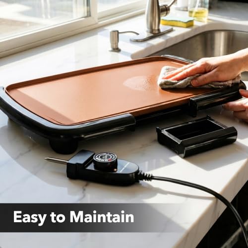 Image of OVENTE Electric Griddle with 16 x 10 Inch Non-Stick Plate, Copper GD1610CO