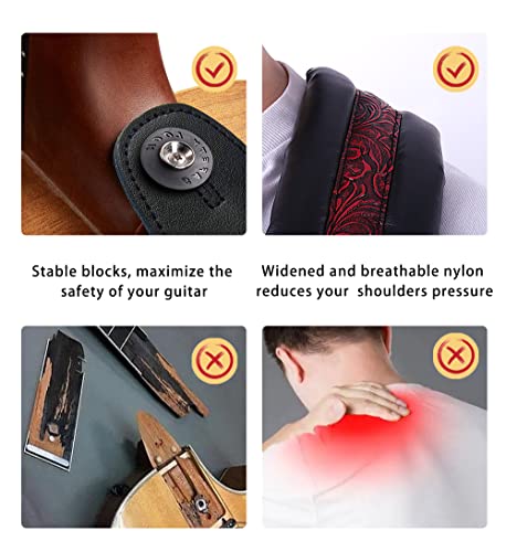 Neoprene Leather Guitar Strap 3.4'' With Carbon Buckle, Leather Top & Back Soft For Bass, Electric Acoustic Guitar #TOP3