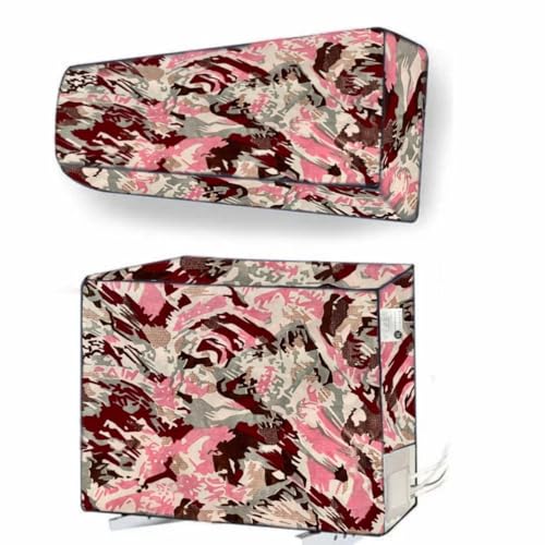 Image of Digital Print Split AC Cover Set for 1.5 Ton Indoor & Outdoor Units - Dustproof & Water Resistant Protection (Pink Red)