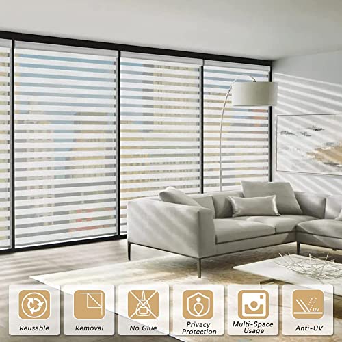 Image of WISDOM Privacy Window Film Frosted Glass Film Glass Film No Glue Anti-UV Window Sticker Non Adhesive for Privacy Office Meeting Room Bathroom Living Room (Stripe Frosted, 12 x 140 inch)