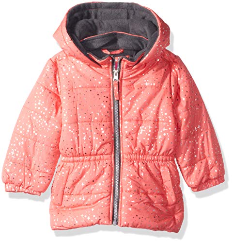 Pink Platinum Baby Girls Printed Foil Star Puffer Jacket, Coral, 24M
