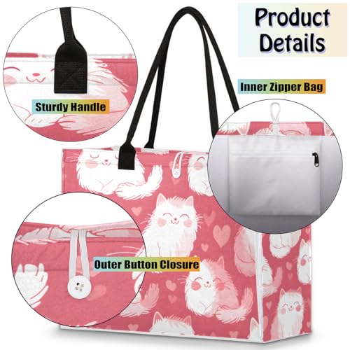 Cute Pink Baby Cats Tote Bag for Women Large Beach Bag Reusable Tote Bags for Work Travel Beach Shopping4