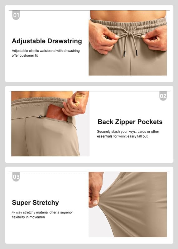 Pudolla Men's Athletic Pants with Zipper Pockets Stretch Workout Sweatpants Lightweight Running Joggers for Men - Image 5