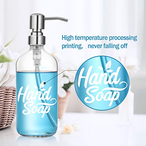 Dish and Hand Soap Dispenser Set - Glass Hand Soap + Dish Soap Dispenser for Kitchen, Bathroom - High Temperature Ceramic Ink Printing Never Falling Off - 16 oz Bottles with 304 Stainless Steel Pumps