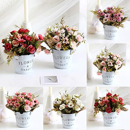 Artificial Flowers,Daisy Artificial Flowers Iron Pot Potted Bonsai Plant Wedding Party Decoration,Make Your Life Be Full Of Beautiful Vitality, Good Memories Light Pink #TOP1