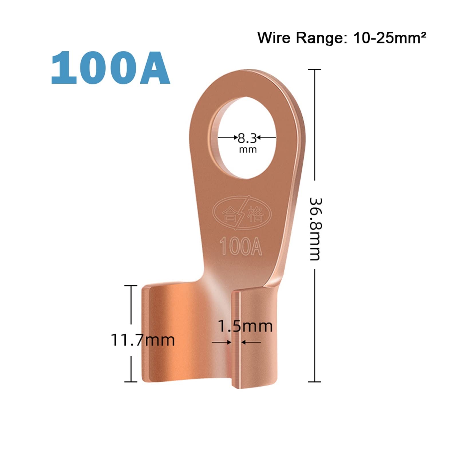 Cosses électriques à anneau, Borne à sertir en cuivre OT Non isolée, cosse à anneau, 10-400A, 10/50 pièces(100a,50pcs)