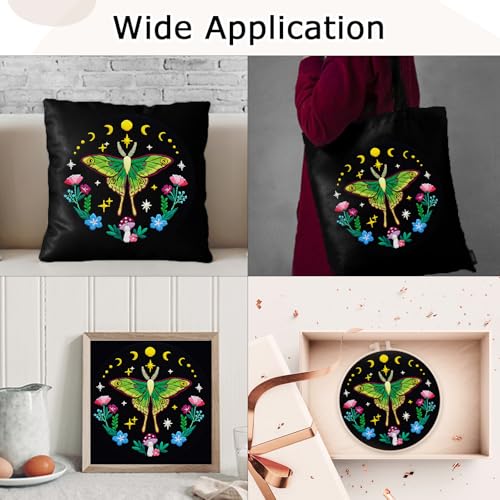 Image of Nuberlic Moth Embroidery Kits for Beginners - Embroidery Starter Cross Stitch Kit DIY Needlepoint Including Cloth with Pattern, Hoop, Needles Instruction and Threads