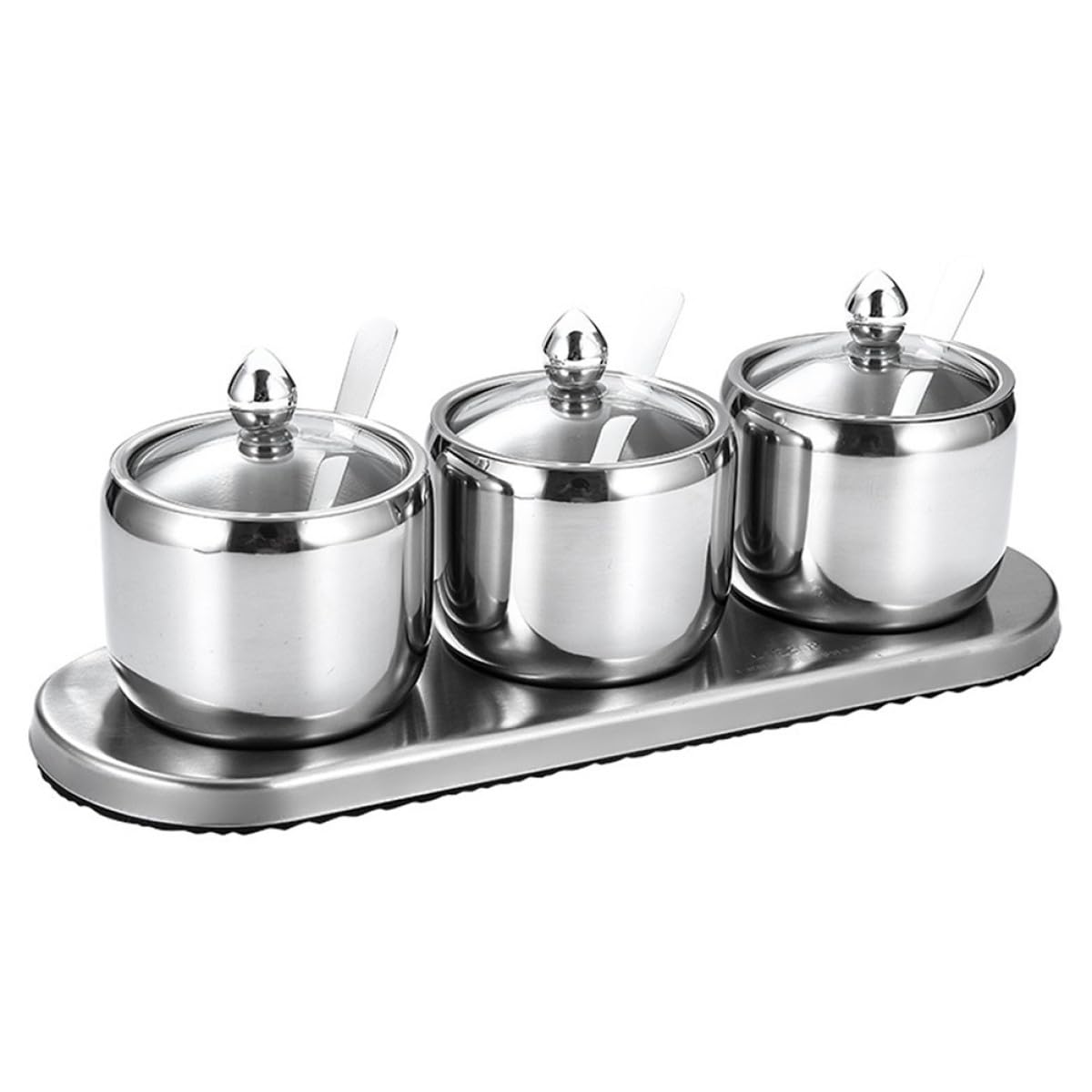Barattoli per Spezie in Acciaio Inox 304 Set da 3 con Base, Contenitori Multifunzione per Conservazione Sale e Condimenti, Accessori Cucina per Uso Alimentare e Tavola