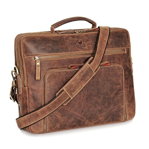 DONBOLSO Leather Messenger Bag for Women and Men - 15x12x4-Inch Handcrafted Shoulder Bag for Laptop - Attache Case for Office Essentials - Leather Briefcase for Work, Business, Travel - Vintage Brown