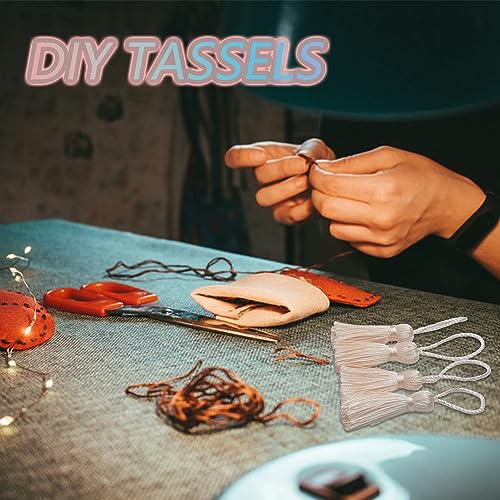 Image of 20Pcs 4.3 Inch Mini Craft Tassels for Earrings, DIY Crafts(Beige Red) | Handmade soft terylene, 2-inch cord loop, small Chinese knot-for earrings, bookmarks, tags, souvenirs and DIY crafts.