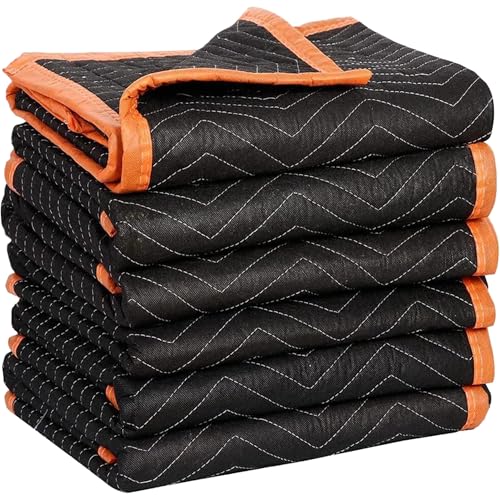 Simpli-Magic 79522 Heavy Duty Padded Moving Blankets, Orange/Black, 72” x 80”, 6 Pack