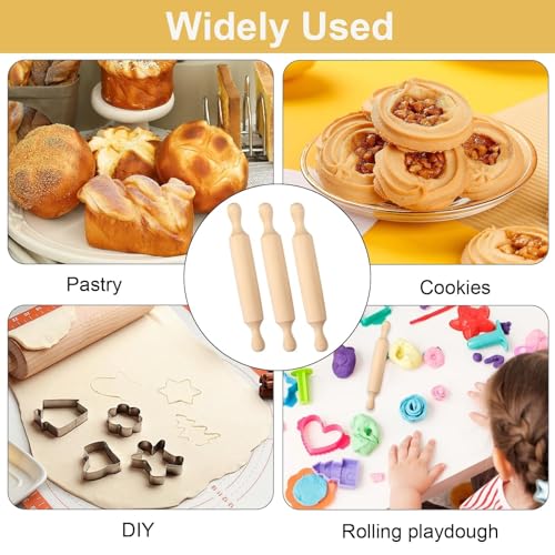Prota Confezione Da 9 Mini Mattarelli Girevoli In Legno Con Manico A 2 Rulli, Rulli In Legno Per Pasta Di Gioco, Rullo Compatto Per Pasta Di Zucchero, Biscotti, Pizza, Pasticceria - 7