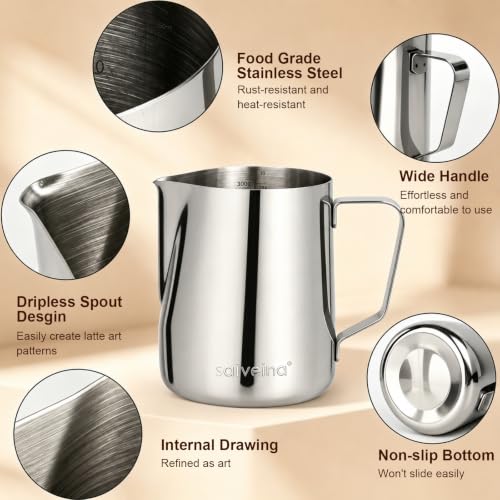 Image of Saiveina Milk Frothing Pitcher, 12oz Milk Frother Cup with Art Pen